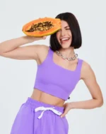 Violetinė moteriška palaidinė be rankovių